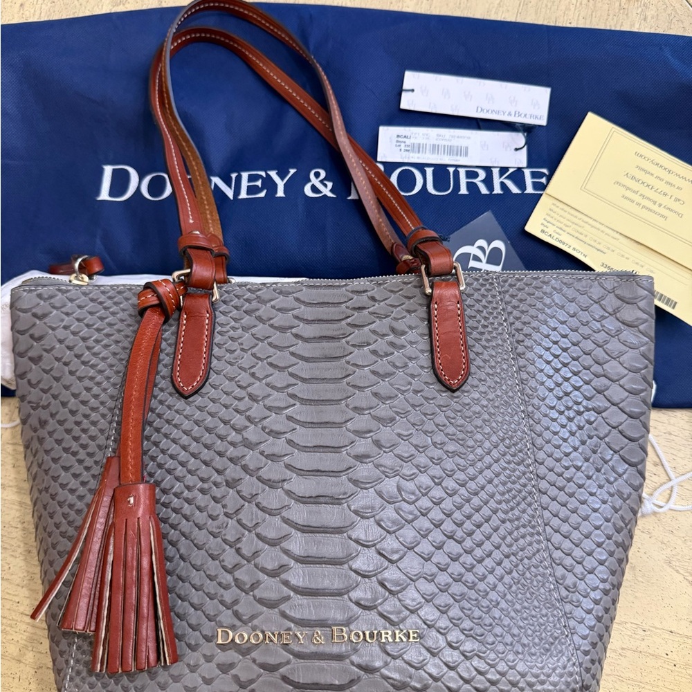 Dooney & Bourke Taupe Python-Embossed Tote - image 1